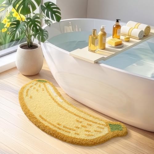 LUMI Cute Bathroom Rug, Absorbent Non Slip Bath Mat, 18.5"x39.5", Banana