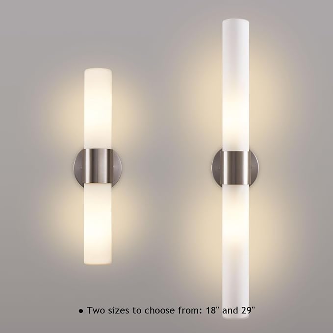 29" Modern Wall Sconce with Frosted Glass Shades, for Bathroom Mirror Bedroom Living Room Hallway, Brushed Nickel Finish