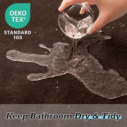 HUXMEYSON Bathroom Rugs Sets 3 Piece, Non-Slip & Quick Dry Bath Mat Set, Ultra Soft Velvet Bath Rugs for Bathroom, Toilet and Shower Floor, Brown