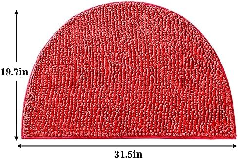 Half Round Bath Mat Red Bathroom Rugs Semicircle Chenille Bath Rugs Water Absorbent Floor Mats for Kids Washable Bathroom Shower Mat Area Rugs (19.2" x 31.1")