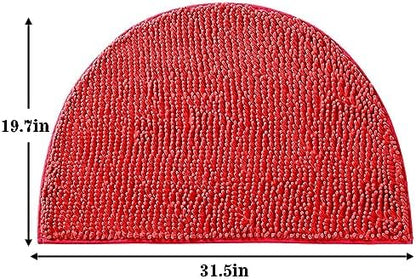Half Round Bath Mat Red Bathroom Rugs Semicircle Chenille Bath Rugs Water Absorbent Floor Mats for Kids Washable Bathroom Shower Mat Area Rugs (19.2" x 31.1")