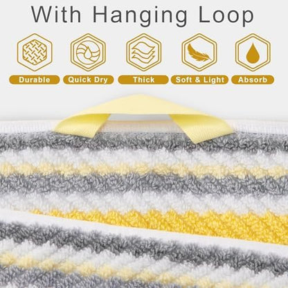 VOOVA & MOVAS Yellow Gray Towels for Bathroom 6 Pack, 100% Cotton