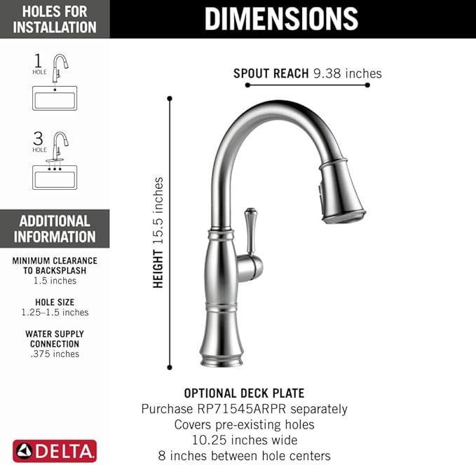 Delta Faucet Cassidy Brushed Nickel Kitchen Faucet, Kitchen Faucets with Pull Down Sprayer, Kitchen Sink Faucet, Faucet for Kitchen Sink with Magnetic Docking, Lumicoat Arctic Stainless 9197-AR-PR-DST