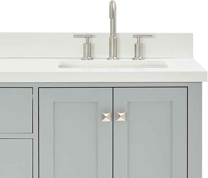 ARIEL Cambridge 66-inch Bathroom Vanity with Sink,Solid Wood, 1.5-inch Pure White Quartz Countertop & Backsplash, Double Rectangular Porcelain Sink, 4 Soft Closing Doors, 6 Dovetail Drawers, Grey