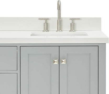 ARIEL Cambridge 66-inch Bathroom Vanity with Sink,Solid Wood, 1.5-inch Pure White Quartz Countertop & Backsplash, Double Rectangular Porcelain Sink, 4 Soft Closing Doors, 6 Dovetail Drawers, Grey