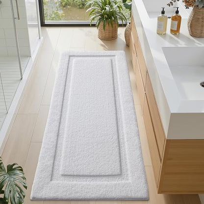 LUMI Ultra Soft Bathroom Runner Rugs, Non Slip Bath Mat 24x60, White