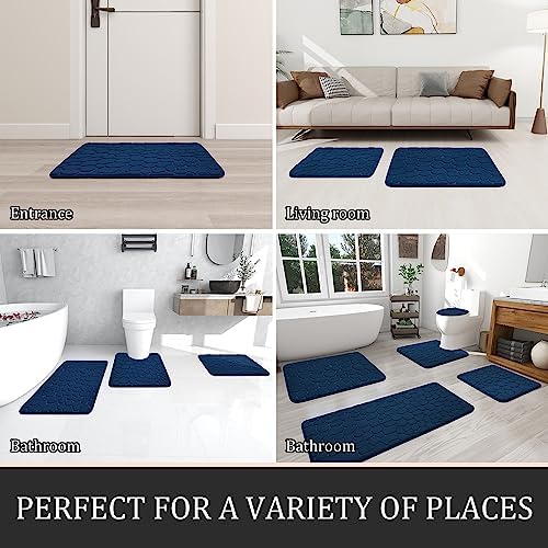 YIHOUSE Bathroom Rugs Mat Set, Memory Foam Bath Mat 3 Piece Navy Blue