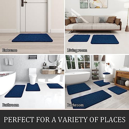 YIHOUSE Bathroom Rugs Mat Set, Memory Foam Bath Mat 3 Piece Navy Blue
