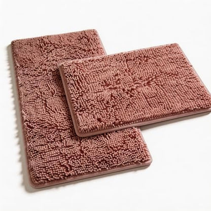 Chenille Bathroom Rugs Set 2 Piece Bath Mats for Bathroom Non-Slip Luxury Batroom Runner Rug Extra Soft and Absorbent Shaggy Rugs Washable Dry Plush