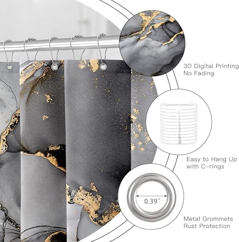 NBVKO 4 Pcs Black Marble Shower Curtain Sets with Rugs Gold Bathroom Sets with Shower Curtain and Rugs Modern Abstract Bathroom Decor Accessories Shower Curtains for Bathroom Toilet Lid Cover