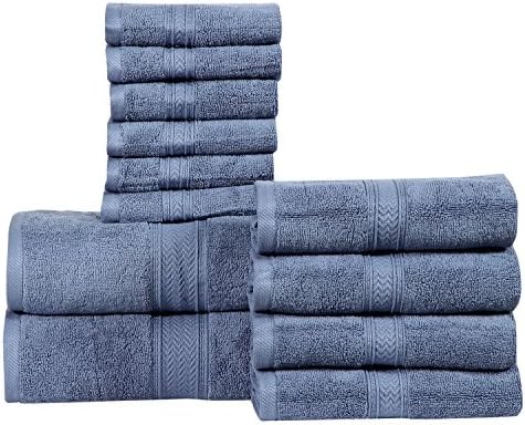HILLFAIR Premium 100% Combed Cotton 12 Piece Bath Towels Set - Wedgewood Blue
