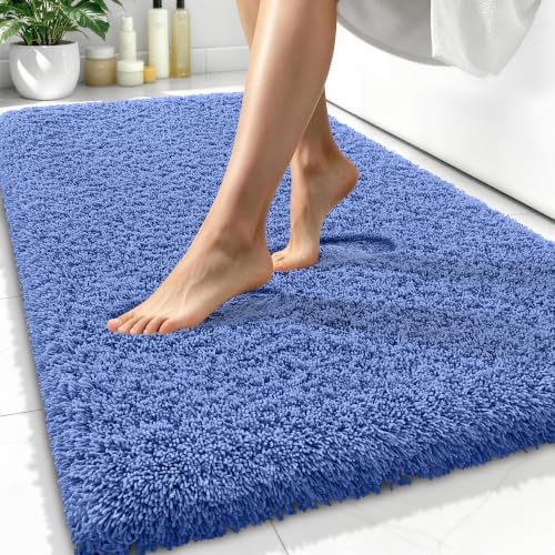 OLANLY Microfiber Bathroom Rugs 34x21, Ultra Soft Bath Mat, Cornflower Blue