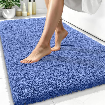 OLANLY Microfiber Bathroom Rugs 34x21, Ultra Soft Bath Mat, Cornflower Blue