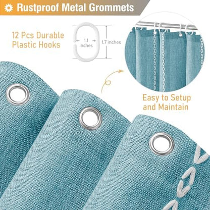 BTTN Teal Boho Farmhouse Linen Heavy Duty Cloth Shower Curtain Set, 72x72