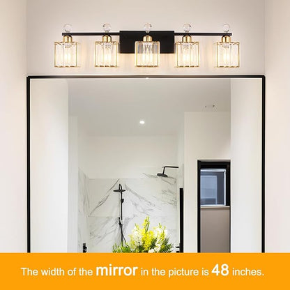 Lxybcce Bathroom Vanity Lights Over Mirror - Easy Installation with Clear Guide, 5-Light Shadow-Free Design, Black and Gold Crystal Finish - for Modern Home Bathroom Lighting Fixtures in DIY Projects