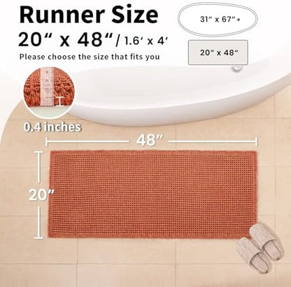 Burnt Orange Bathroom Rug, Fall Waffle Bath Mat Non Slip, 20" x 48"