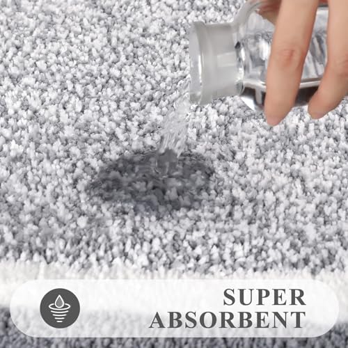 Pauwer 3 Piece Bathroom Rug Set, Non Slip Washable Bath Mat, Light Grey