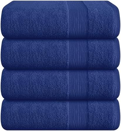 Belizzi Home 4 Pack Bath Towel Set 27x54, 100% Ring Spun Cotton, Ultra Soft Highly Absorbent Machine Washable Hotel Spa Quality Bath Towels for Bathroom, 4 Bath Towels - Navy Blue