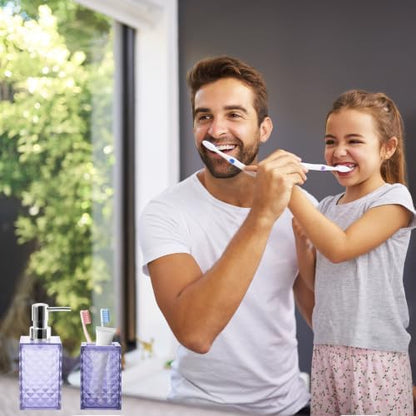 2 PCS Bathroom Accessory Set, Purple Soap Dispenser and Toothbrush Holder