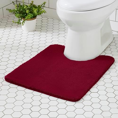 MINIDEAR Toilet Rugs 24x20 - U Shaped Wine Red Thick Memory Foam Contour Rugs,Ultra Soft & Plush Fluffy, Non-Slip, Quick Dry, Absorbent Washable Floor Microfiber Mat for Home Decor Accessories