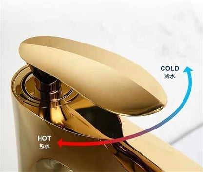 Faucet Golden Maple Leaf Faucet for Hot and Cold Household Use Raised Washbasin Countertop Basin Single Hole Faucet(Gold High) Faucet