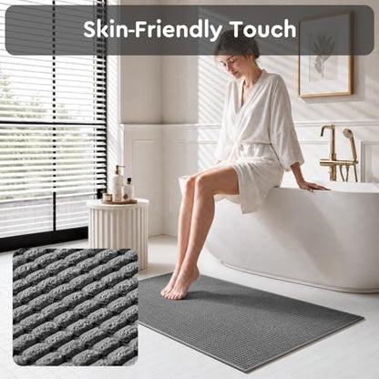 tchdio Bath Mat, Absorbent Bathroom Mat Quick Dry, Thin Bathroom Rugs Fit Under Door, Non Slip Washable Bath Rugs with Solid Rubber Backing, Low Profile Bath Mats for Bathroom, Grey, 24" x 36"