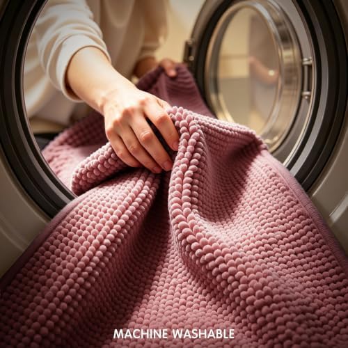SUBRTEX Bathroom Rugs, 24" x 55" Chenille Bath Rug Soft Short Plush Bath Mat Soft Shower Mat Water Absorbent Shower Mat Quick Dry Machine Washable, Pink