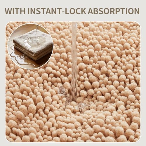 Toilet Rugs U-Shaped Mat 24x24, Contour Bathroom Mat - Ultra Soft & Absorbent Chenille, Quick-Dry, Machine Washable with Non Slip Barrier Backing, Beige