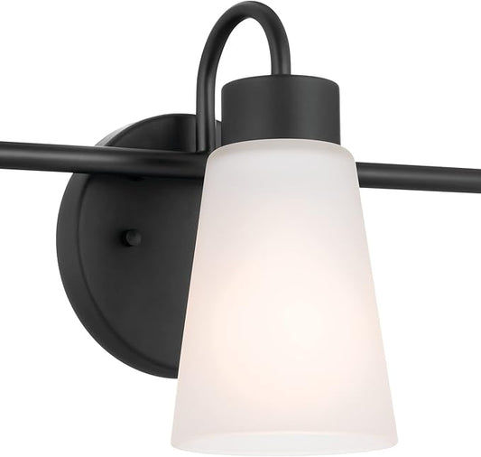 Kichler Erma 3-Light Bathroom Vanity Light Fixture with Clear Satin Etched Glass, Updated Traditional Wall Light in Black, (23" x 8.5")