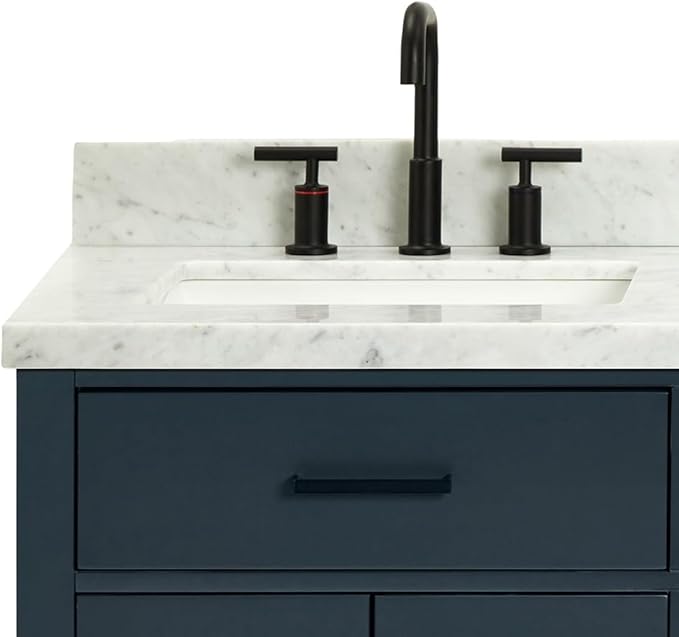 ARIEL Hepburn 60-inch Bathroom Vanity with Sink,Solid Wood, 1.5-inch Italian Carrara Marble Countertop, Double Rectangular Porcelain Sink, 4 Soft Closing Doors, 6 Dovetail Drawers, Midnight Blue