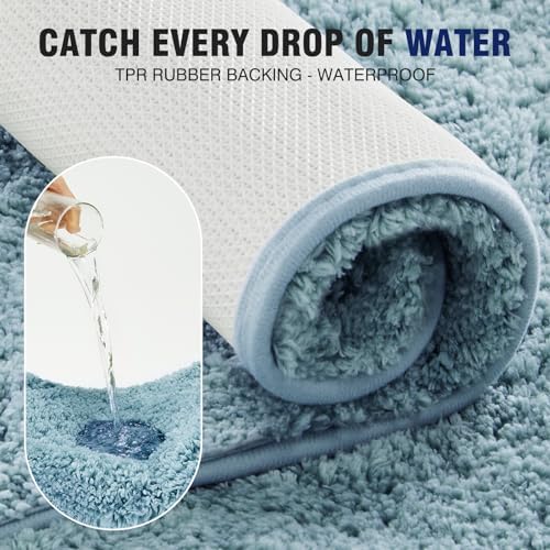 TECHMILLY Super Soft Shaggy Bathroom Rugs, Absorbent Thick Non Slip Microfiber Bath Rugs, Quick Dry Machine Washable Bath Mat for Bathroom Floor, Bathtub and Shower 17"x24"