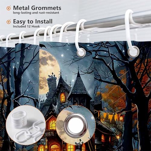MEHOFOND Halloween Evil Pumpkin Shower Curtain Moon Night Bath Curtain