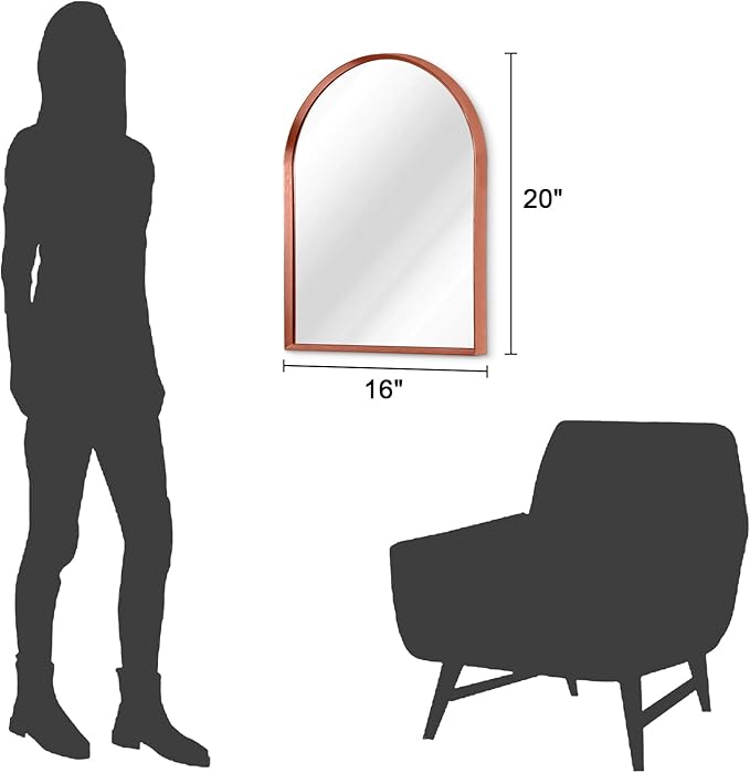 Arch Wall Mirror Aluminum Alloy Frame Bathroom Wall Mirror for Vanity Living Room, Bedroom Entryway Room Home Decor 20"x16"