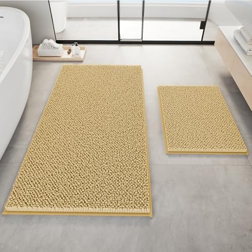 RUN HELIX Beige Bath Mat Set - 32"L x 20"W + 24"L x 16"W, Non Slip, Machine Washable, Home Decor