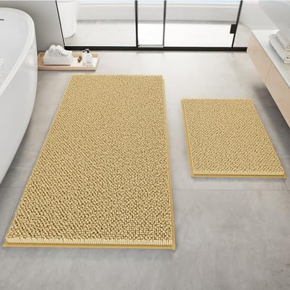 RUN HELIX Beige Bath Mat Set - 32"L x 20"W + 24"L x 16"W, Non Slip, Machine Washable, Home Decor