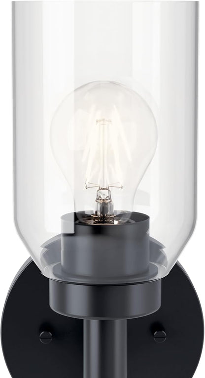 Kichler Madden 1-Light Wall Sconce with Clear Glass in Black, Sloped Ceiling Compatible, for Bathroom or Hallway (14.75" x 5"), 55183BK