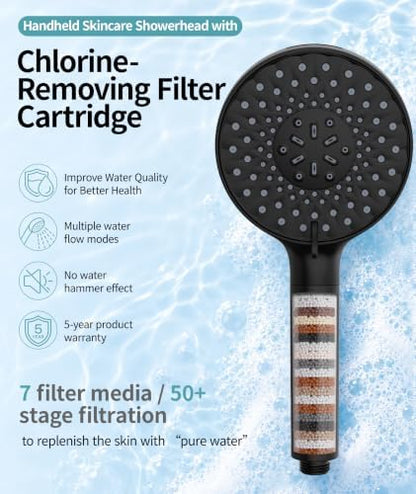 SR SUN RISE Filtered Shower Head with Handheld High Pressure 9 Spray Mode Showerhead Detachable Shower Head Water Softener Filters Beads for Hard Water Remove Chlorine 1 Filter 1.8GPM Matte Black