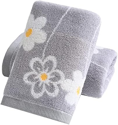 YiLUOMO Flower Pattern Grey Hand Towels 100% Cotton Ultra Absorbent Hand Towels for Bathroom(2 Pieces, 13" X 29")