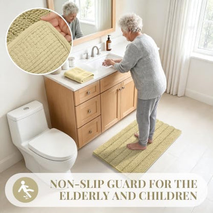 Bcoimo Bath Rug Mat,Beige Chenille High Absorbent Bathroom Shower Tub Mats