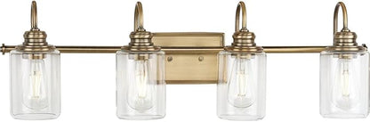 Progress Lighting Aiken Collection 4-Light Vintage Brass Clear Glass Vintage Bath Vanity Light