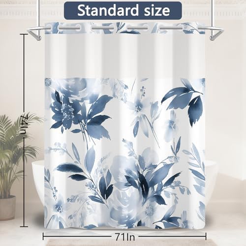 No Hook Shower Curtain with Snap in Liner 71x74 Inch