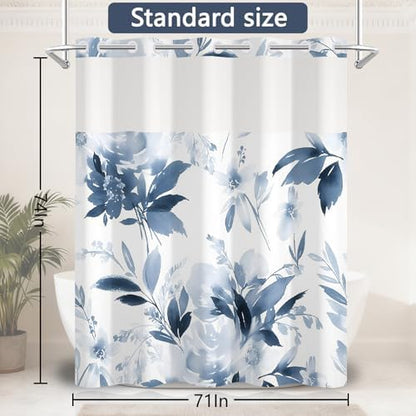 No Hook Shower Curtain with Snap in Liner 71x74 Inch