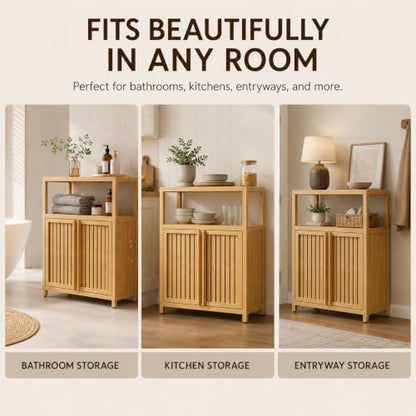 Bamboo Storage Cabinet, Natural Freestanding Bathroom Cabinet