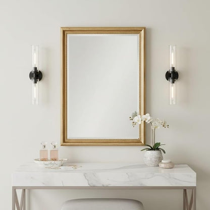 Wall Sconces Set of 2, Hardwired Bathroom Light Fixtures, Modern Bathroom Vanity Wall Lighting with Clear Glass Shade, Farmhouse Wall Sconce for Mirror Bedroom Hallway, Matte Black, E26 Base