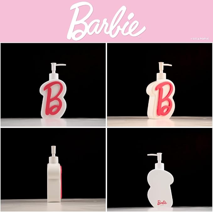 Barbie Pink B Monogram Soap/Lotion/Hand Sanitizer Resin Pump Dispenser, 11.69 Ounces, (Officially Licensed Product) by Franco