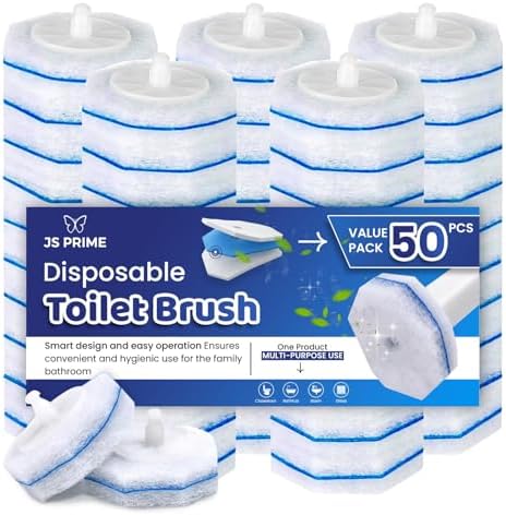 50 Count Disposable Toilet Brush Refills & Scrubber Pads – Universal Replacement Heads for Toilet Cleaning Brush, 3-Layer Heavy Duty Design - No Falling Apart, Fresh Fragrance