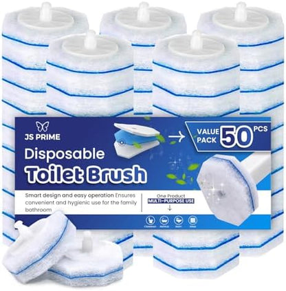 50 Count Disposable Toilet Brush Refills & Scrubber Pads – Universal Replacement Heads for Toilet Cleaning Brush, 3-Layer Heavy Duty Design - No Falling Apart, Fresh Fragrance