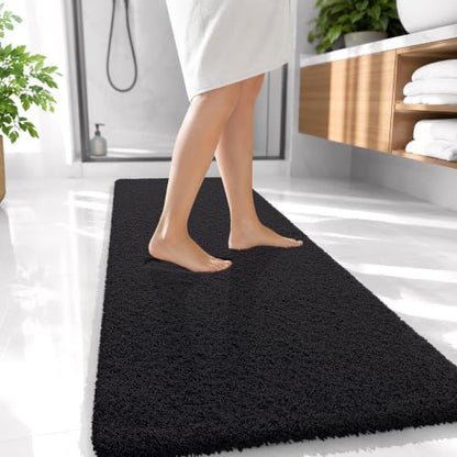 OLANLY Microfiber Bathroom Runner Rugs 47x20, Ultra Soft Bath Mat, Black
