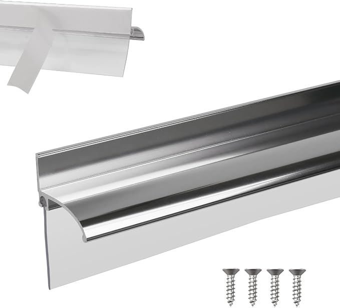 32" Shower Door Bottom Deflector for Chrome Framed Shower Door | Drip Rail Replacement with Vinyl Sweep,Attach pre adhesive installation tape and screws