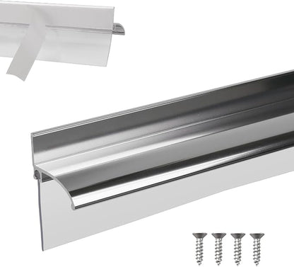 32" Shower Door Bottom Deflector for Chrome Framed Shower Door | Drip Rail Replacement with Vinyl Sweep,Attach pre adhesive installation tape and screws
